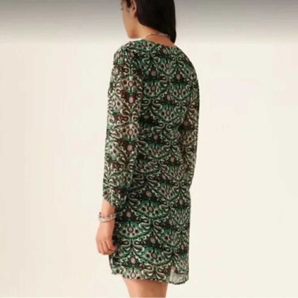 NEW Ba&sh Fanny Ruched Mini Dress - Green Motif - size Large - Picture 2 of 5